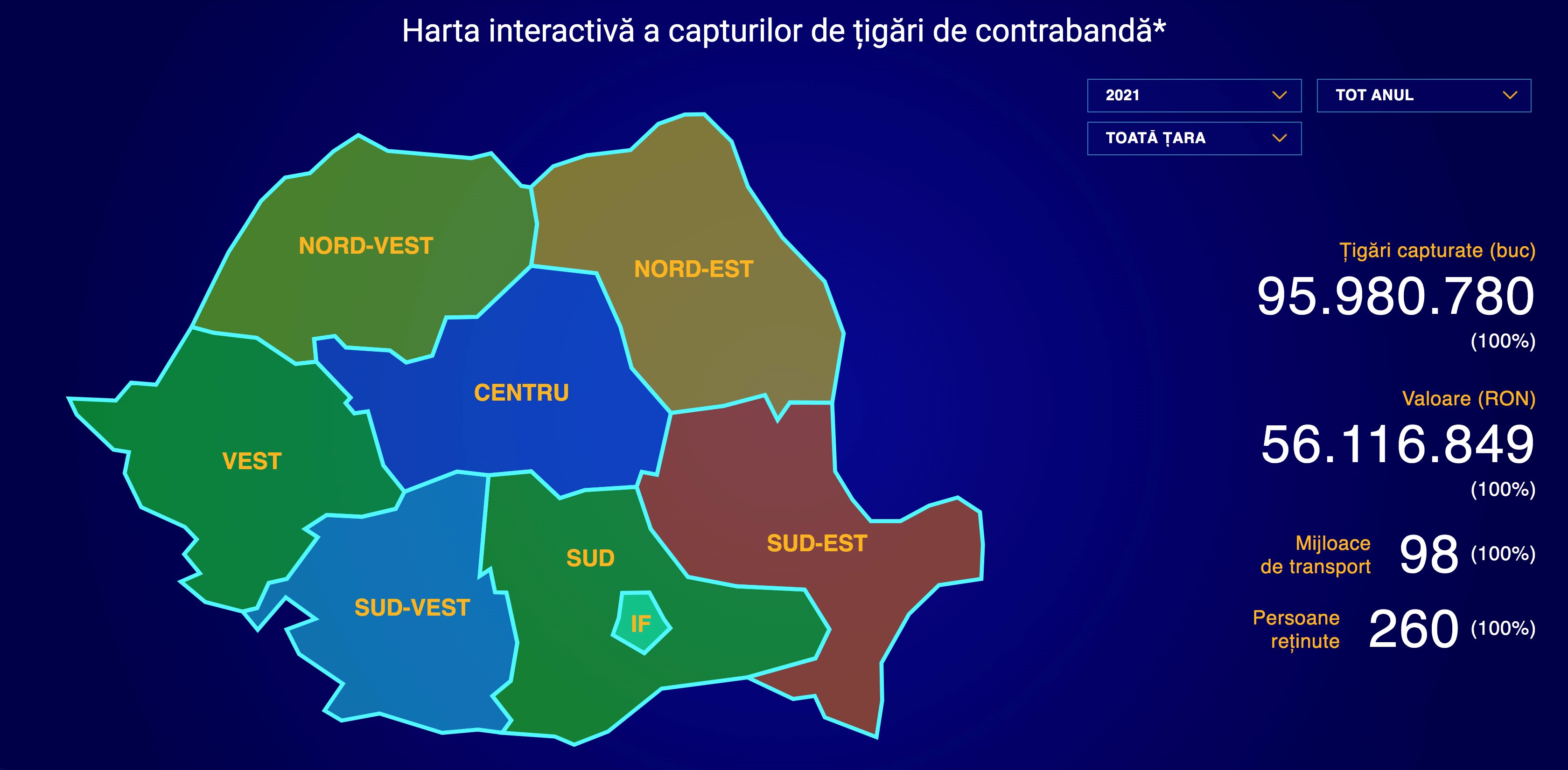 Harta capturi tigarete de contrabanda ianuarie septembrie 2021