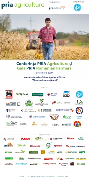 Fermierii români vor fi prezenți la PRIA Agriculture&amp;Gala Fermierilor din România în 1 octombrie 2019 la București