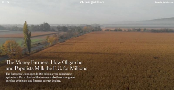 Baronii funciari maghiari, bulgari, cehi și slovaci ar încasa grosul subvențiilor UE pentru agricultură în detrimentul propriilor cetățeni (NYT)